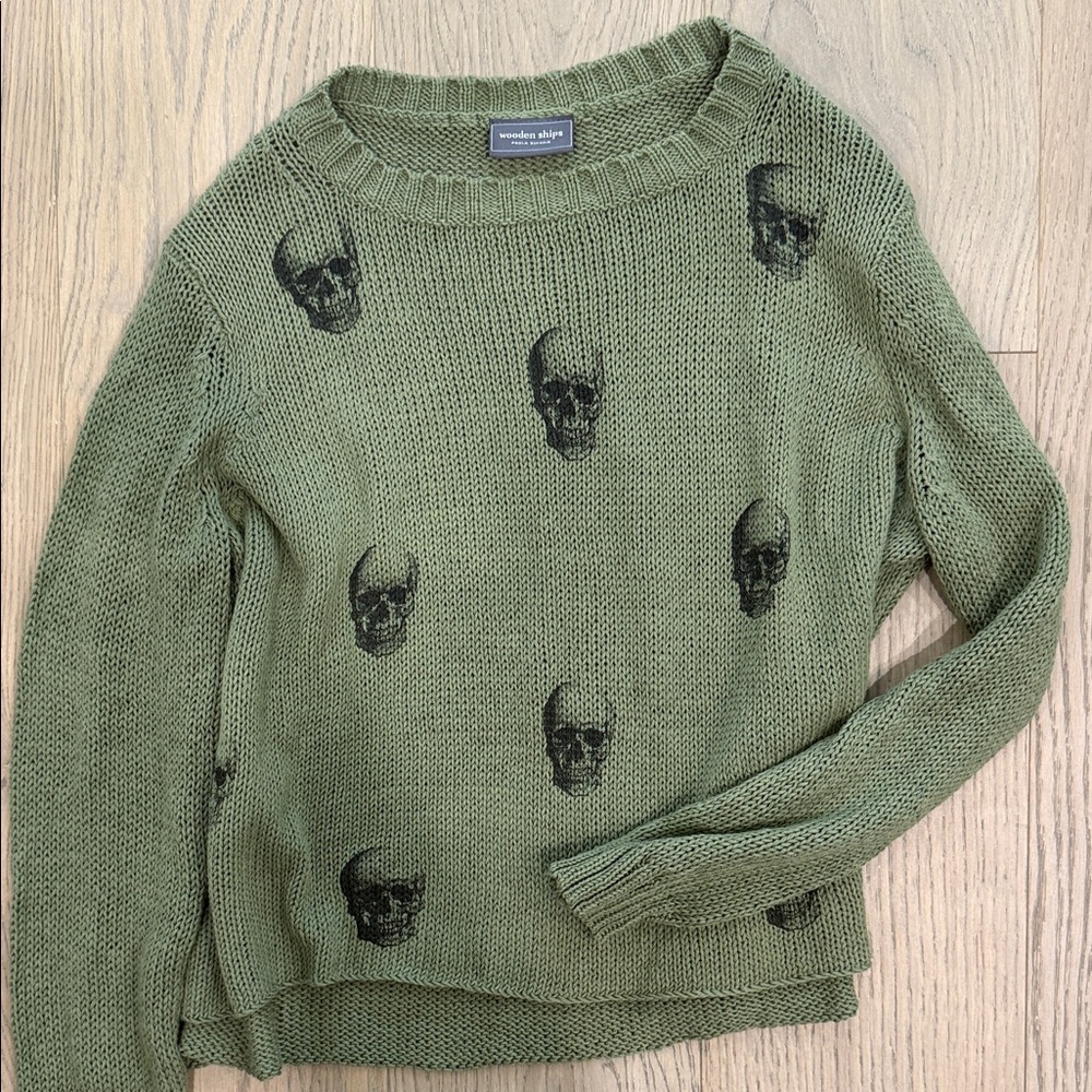 Wooden ships Olive Skull Sweater